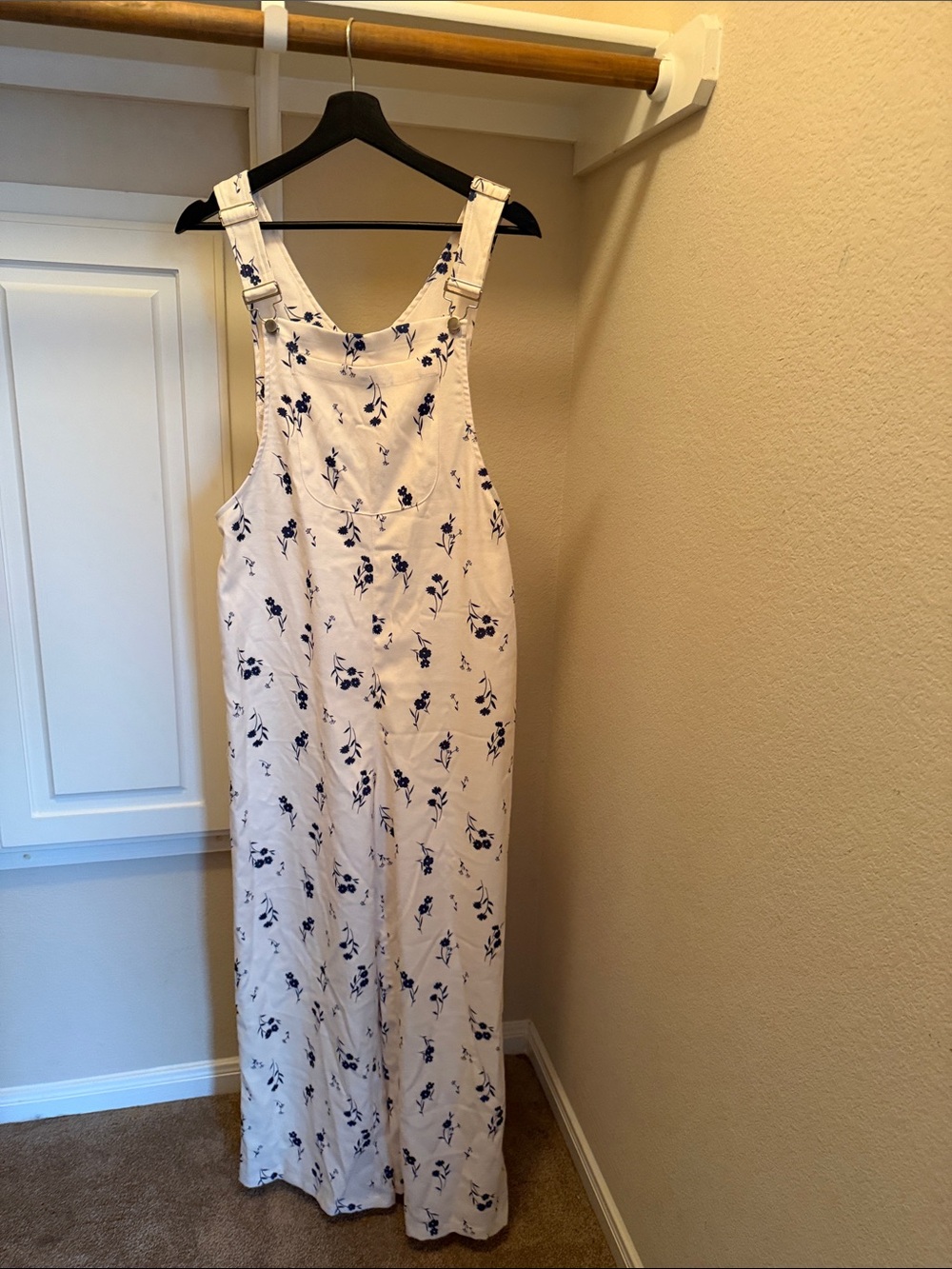 Cream Maxi Jumpsuit with Navy Floral Print
